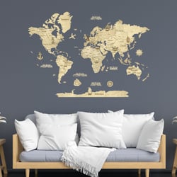 Carte du monde en bois 2d claire m