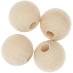 4 Perles rondes macramé - bois nature - 35 mm