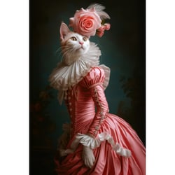 Tableau sur toile Chat en robe rose style rococo 30x45 cm