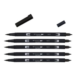 Lot de 5 feutres double pointe pinceau - TOMBOW - N15 noir