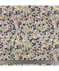 Tissu Fleuris Wiltshire Vert Céladon, prune, corail et jaune