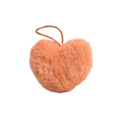 Pompon fourrure artificielle cœur 45x 65mm orange fluo