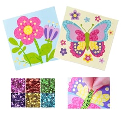 MégaCréa DIY - Kit tableaux sequins fleur et papillon 15 cm