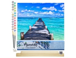 Peinture par Numéro Figured'Art - Ponton sur mer paradisiaque - Kit de Loisir Créatif DIY Numéro d'Art Complet - 40x50cm toile roulée + châssis en bois à monter