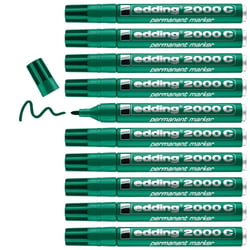 Lot de 10 marqueurs permanents EDDING 2000C - Pointe ronde 1,5-3 mm - Corps aluminium - Vert