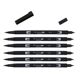 Lot de 6 feutres double pointe pinceau - TOMBOW - Noir N15
