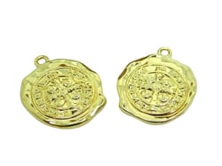 4 Breloques ethniques forme irrégulière avec une croix 25*21mm doré