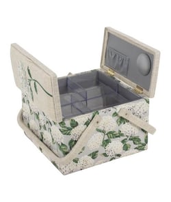 Boîte de Couture "Hortensia" - Double ouverture brodée - 24x24x16 cm - Hobby gift Ecru
