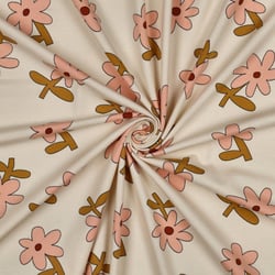 Tissu Jersey Coton Bio Jennifer Bouron fleurs Saumon sur fond Ecru
