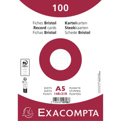 Paquet 100 fiches sous film - bristol dots non perforé - 148x210mm - Blanc - x 10 - Exacompta