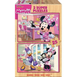 2 puzzles en bois disney : minnie, daisy et figaro 2 x 25 pieces - dessin anime - educa - 17625