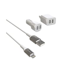 Greene Kit chargeur rapide USB voiture et secteur avec câble MFi 1.3 m Blanc