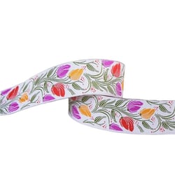 Galon jacquard fleurs blanc 24mm au mètre