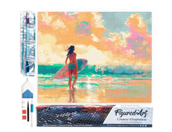 Diamond Painting Broderie Diamant Figured’Art 40x50cm toile entière roulée avec diamants carrés - Surfeuse à l'aube