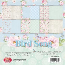 12 papiers imprimés scrapbooking 30 x 30 cm CRAFT & YOU BIRD SONG