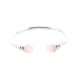Bracelet cuivre avec Aimants Jonc Métal argenté Perles Quartz Rose - Omsaé