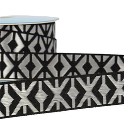 Disquette 25m galon jacquard géométrique 26mm Noir/argent