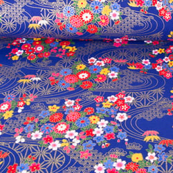 Tissu Coton imprimé Arty Riziere feuris sur fond Bleu roi