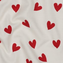 Tissu Flanelle de Coton  Caline cœurs Rouges sur fond Blanc