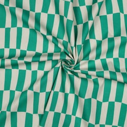 Tissu Popeline de Coton Bio Jennifer Bouron carreaux Vert sur fond Naturel