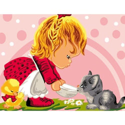 Princesse - Canevas antique 50x65 cm Le repas de minou