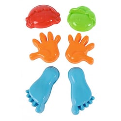 Set de 6 moules a sable mains, pieds, visages - formes personnage - jouet de plage