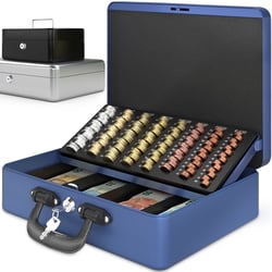 Caisse à Monnaie Profetionnelle XL 36x27x11cm- Coffret Monnaie Acier- Monnayeur, 2 clés Compartiments monnaie- Poignée Robuste- ACROPAQ
