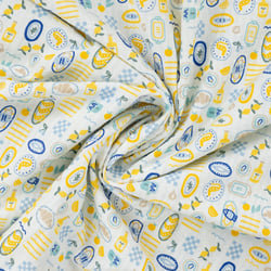 Tissu Seersucker Coton digital Iris esprit Méditerranéen sur fond Blanc