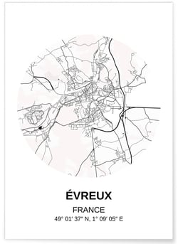 Affiche Carte Évreux | A3 : 29,7x42cm