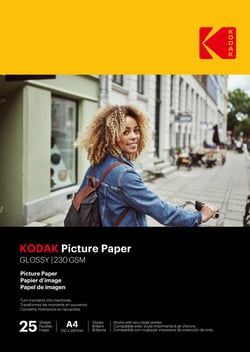 KODAK - 25 feuilles de papier photo 230g/m², brillant, Format A4 (21x29,7cm), Impression Jet d'encre