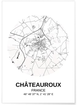 Affiche Carte Châteauroux | A3 : 29,7x42cm