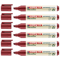 Lot de 6 marqueurs permanents rechargeables EDDING EcoLine 22 - Rouge - Pointe biseautée 1-5 mm