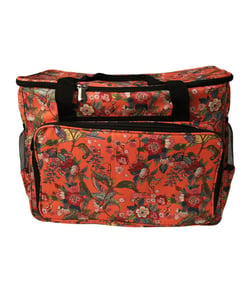 Sac pour machine à coudre/surjeteuse 40x24x35cm fleurs rouges fond corail