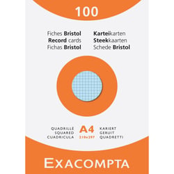 Étui de 100 fiches - bristol quadrillé 5x5 non perforé 210x297mm - Couleurs assorties - Exacompta
