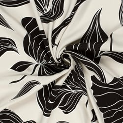 Tissu Viscose satiné Motif floral noir sur fond Ecru