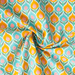 Tissu  Coton imprimé Arty Luka jaune sur fond Vert menthe