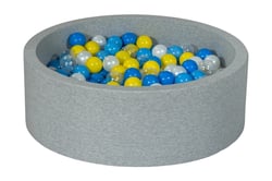 Piscine à balles Aire de jeu + 300 balles perle, transparent, jaune, bleu, bleu clair - Velinda