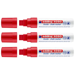 Lot de 3 Marqueurs craie liquide EDDING - Rouge - Pointe biseautée 4-15 mm