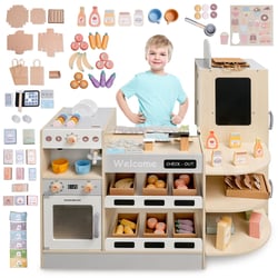 Marchande Enfant - Fast food et Machine à café en Bois - Mamabrum
