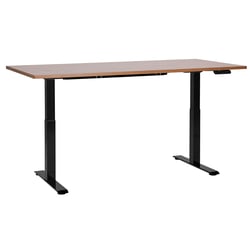 Bureau Électrique Réglable Plateau Bois Foncé et Structure Acier Noir 160 x 72 cm Hauteur Ajustable Assis Debout Pieds Carrés Design Moderne