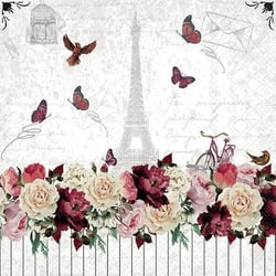 Lot de 4 serviettes en papier découpage collage 33 cm TOUR EIFFEL ROSE PAPILLON FL 104 EC