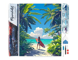 Diamond Painting Broderie Diamant Figured’Art 40x50cm toile entière roulée avec diamants carrés - Paradis tropical du surf