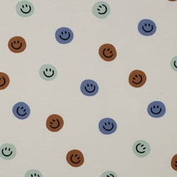 Tissu Flanelle de Coton Zoé smiley Marron sur fond Ecru