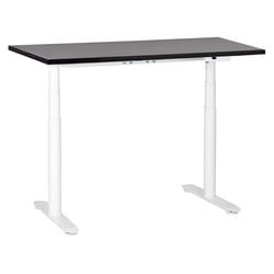 Bureau Électrique Réglable Plateau Noir et Structure Acier Blanc 120 x 72 cm Hauteur Ajustable Assis-Debout Pieds Ronds Design Moderne