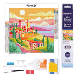 Mini Diamond Painting Broderie Diamant Figured’Art 25x25cm toile entière roulée avec diamants ronds - Printemps en Toscane