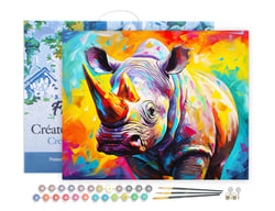 Peinture par Numéro Figured'Art avec Cadre - Rhinocéros Coloré Abstrait - Kit de Loisir Créatif DIY Numéro d'Art Complet - 40x50cm toile tendue sur châssis