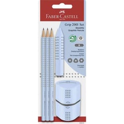 Kit de crayons graphite FABER-CASTELL GRIP 2001 - 3 crayons B, 1 gomme, 1 taille-crayon - Bleu ciel