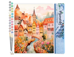 Peinture par Numéro Figured'Art - Village enchanté ambre - Kit de Loisir Créatif DIY Numéro d'Art Complet - 40x50cm sans châssis en bois