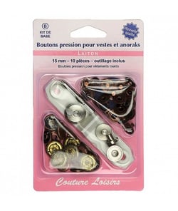 Boutons pression 15mm pour vestes et anoraks avec outillage - nickel, bronze - Distrifil Nickel Gris