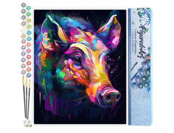 Peinture par Numéro Figured'Art - Sanglier Coloré Abstrait - Kit de Loisir Créatif DIY Numéro d'Art Complet - 40x50cm sans châssis en bois